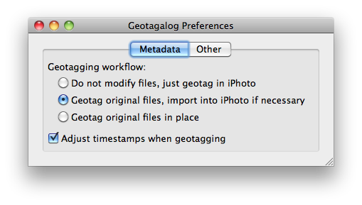 Geotagalog 2.0 workflow preferences window