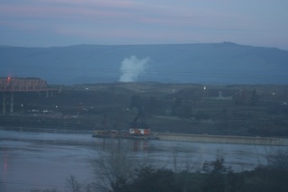 A barge on the Columbia, and part of a bridge