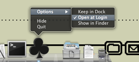 Shows the Options > Open at Login option checked in Sesamouse's Dock menu