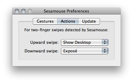 Action options in new Sesamouse preference window