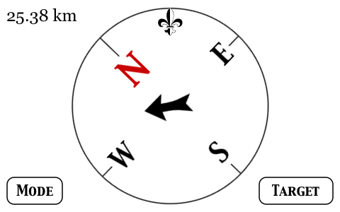 Screenshot of compass navigating to the target