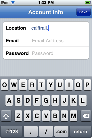 Account information entry screenshot